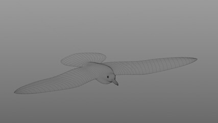3D illustration. Mesh of gulls in flight