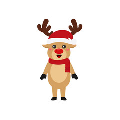 Reindeer set Happy smile in Christmas celebration, standing holding gifts, standing waving, giving out gifts. Pins into the chimney.vector illustration and icon