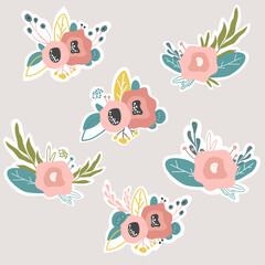 Collection Colorful vector floral compositions of stickers.