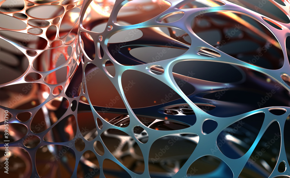 Poster Cyber technologies of future. Neural network of a synthetic organism. Abstract, hi-tech 3D illustration. Neural connections in artificial mind