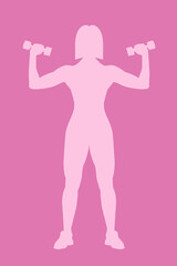 Silhouette of an athletic beautiful girl with dumbbells. Fitness, sports