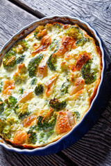 broccoli florets baked with brie cheese, top view