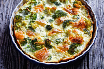 broccoli florets baked with brie cheese, top view