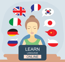 Learn different languages online concept. Language school - 390572950