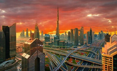 Fototapeta na wymiar Amazing panoramatic view on Dubai city center skyline, United Arab Emirates