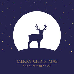christmas card with deer at full moon night vector illustration EPS10