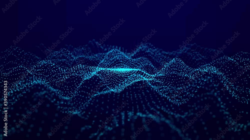 Poster abstract gradient dynamic wave of glowing particles. network of neon dots. big data. digital backgro