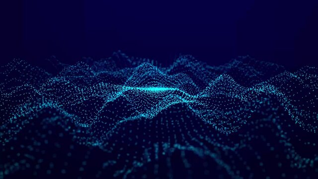 Abstract gradient dynamic wave of glowing particles. Network of neon dots. Big data. Digital background. Seamless loop. 3d rendering