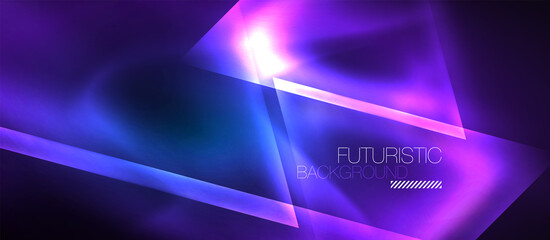 Neon geometric abstract background. Triangles with color glowing light effects in the dark. Vector illustration for covers, banners, flyers and posters and other