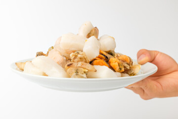 Seafood mix on white background