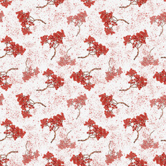 Watercolor red rowan seamless pattern on of-white background 