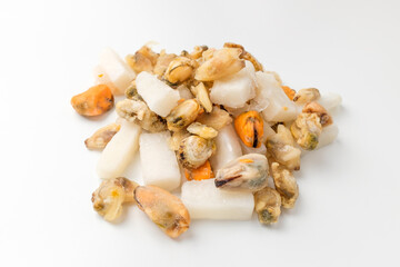 Seafood mix on white background