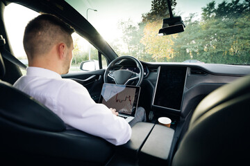 Stock market, trading online, trader working with laptop on stockmarket trading floor. Man browse foreign exchange market data, chart. Forex. Crypto currency. Bitcoin cryptocurrency