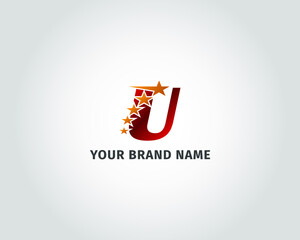 letter U red metallic with five golden star logo template