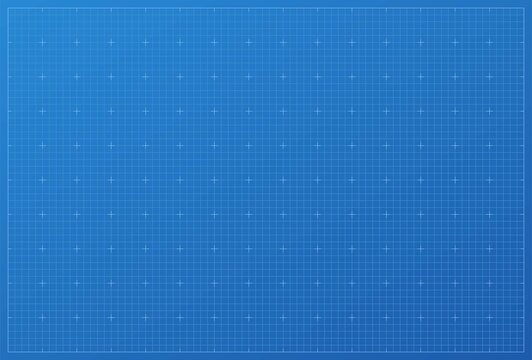 Blueprint background. Blue paper print with white grid pattern vector illustration. Drawing sheet for architecture or measure in engineering, technology or business. Modern graphic project
