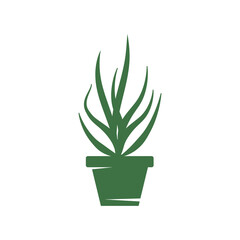 Vector illustration of a houseplant in green color.  Symbol of houseplant in pot.