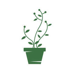 Vector illustration of a houseplant in green color.  Symbol of houseplant in pot.