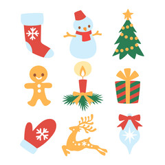 Christmas and winter icons collection of traditional christmas New Year symbols and elements