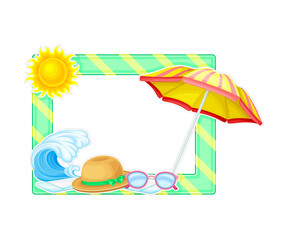 Horizontal Photo Frame or Picture Frame Decorated with Beach Elements Vector Illustration