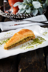 walnut, pistachio turkish style antep baklava presentation and service