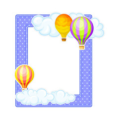 Collage Photo Frame Decorated with Clouds and Air Balloon Vector Illustration