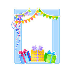 Picture Frame Decorated with Birthday Holiday Symbols Vector Illustration