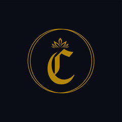 Golden Luxury Initial letter with crown leaves for cosmetic, boutique, hotel logo concept vector