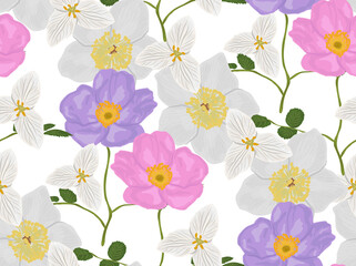 Colorful winter flowers illustration - seamless pattern