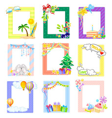 Vertical Photo Frame or Picture Frame with Decorated Border Vector Set