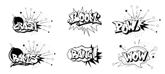  Funny cartoon superhero elements:  crash,  boom,  pow, bang, wow, bams