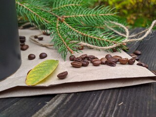 coffee beans and a clean leaf