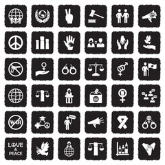 Human Rights Icons. Grunge Black Flat Design. Vector Illustration.