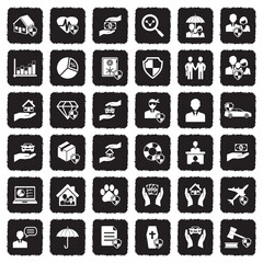 Obraz premium Insurance Icons. Grunge Black Flat Design. Vector Illustration. 