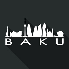 Baku Azerbaijan Flat Icon Skyline. Silhouette Design City Vector Art. Famous Buildings Vector.