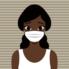 Beautiful vector African fashion girl illustration. Lovely proud black woman wearing anti covid-19 face mask. 