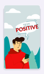 Man terrified having received a phone message his coronavirus test is positive walking outside. Vertical stories template. Self isolation and treatment during COVID-19 world pandemic second wave