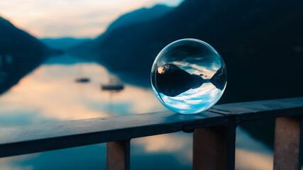 Crystal ball alpine sunset shot at the famous Achensee, Pertisau, Tyrol, Austria