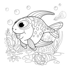 Cartoon fanny fish. Illustration of a coloring page.