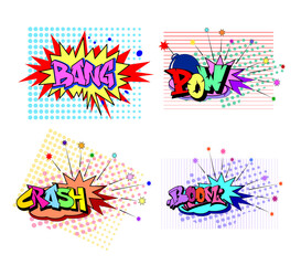  Funny cartoon superhero elements:  crash,  boom,  pow, bang