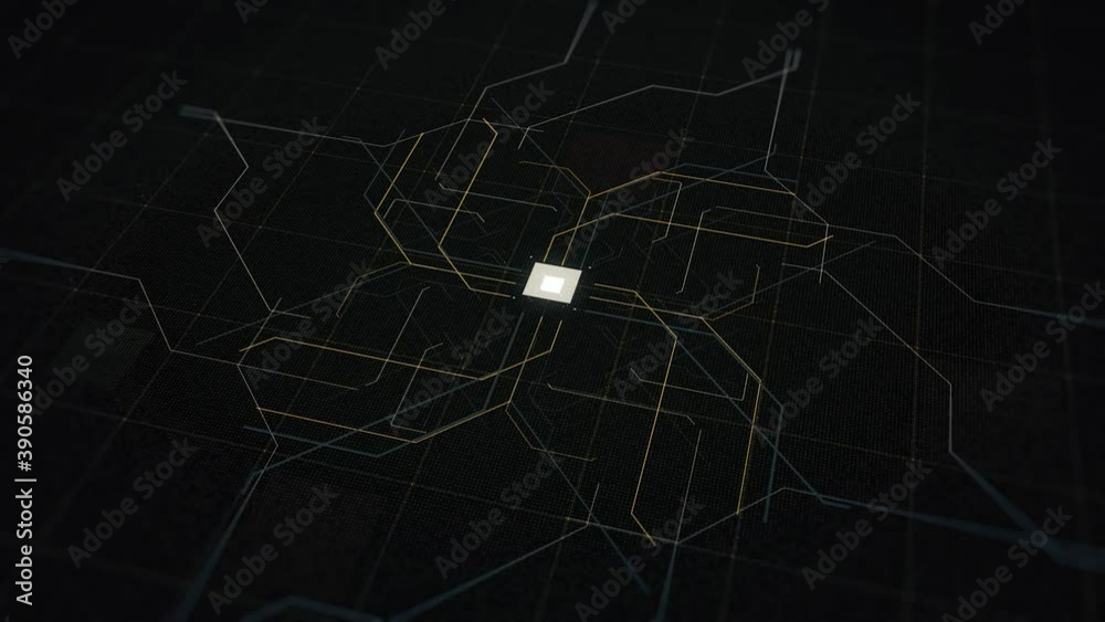 Poster artificial intelligence, computer technology concept. animation. abstracct button that appears on bl