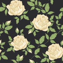 Vintage flowers and leaves. A bouquet of roses. Seamless patterns. Isolated vector illustrations.