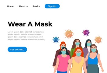 Modern flat design concept Illustration of Wearing Mask Landing page