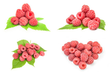 Set of ripe red raspberries isolated on white