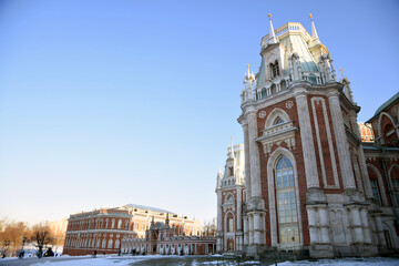 View of the Grand Palace in Tsaritsyno park in Moscow. Popular landmark.