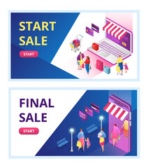 Final sale promotion banners set, end of season, discount offer, flat vector illustration. Clearance start sale for online shop, e-commerce. Fashion shop discounter promo web banner.