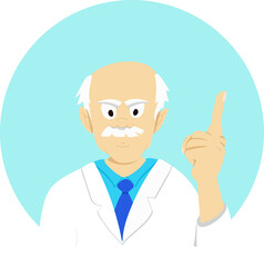 Doctor in white coat raise his hand, his palm is in warning gesture.