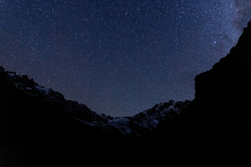 Caucasian mountain landscape. Tsey gorge. Starry sky