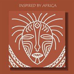 MASK AFRICA. African background, POSTER with tribal traditional pattern. DRAWED BY HAND. vector illustration