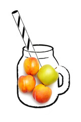 glass of orange juice and fruits