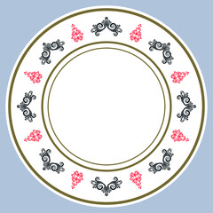 Dish plate with pattern in vintage design. Vector illustration.